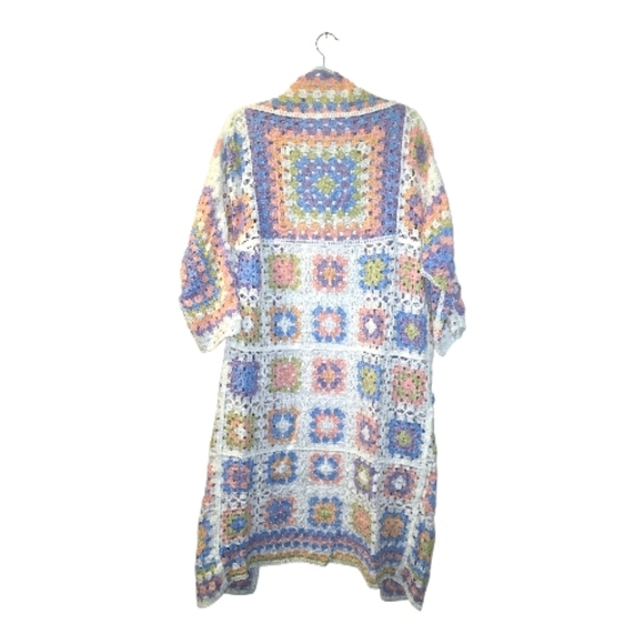 POL Pastel Crochet Granny Square Duster Kimono Cardigan OSFA - Picture 6 of 11
